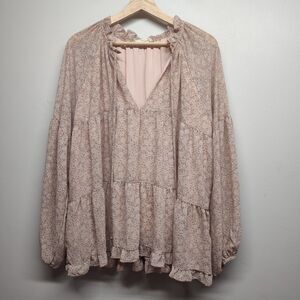 By Together Tunic Top Women Size L Pink Floral Long Sleeve Lined Modest Feminine